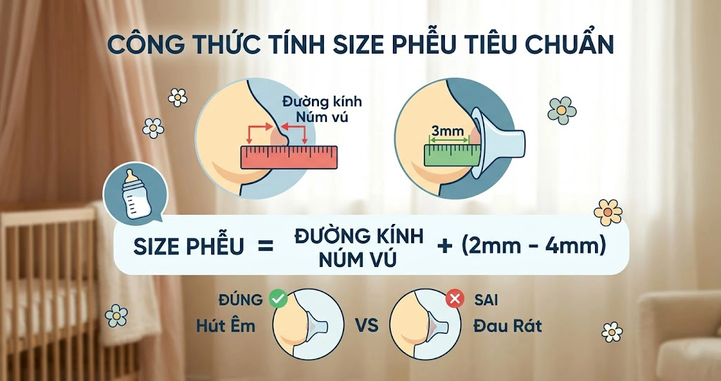 Công thức tính size phễu tiêu chuẩn.